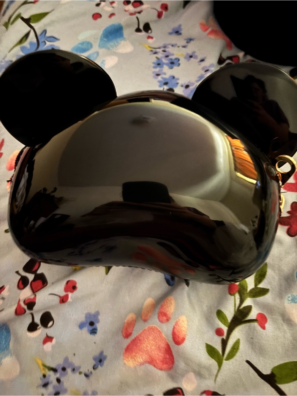 Mickey Glossy Black Ear-Accent Crossbody Bag made of rubbery plastic